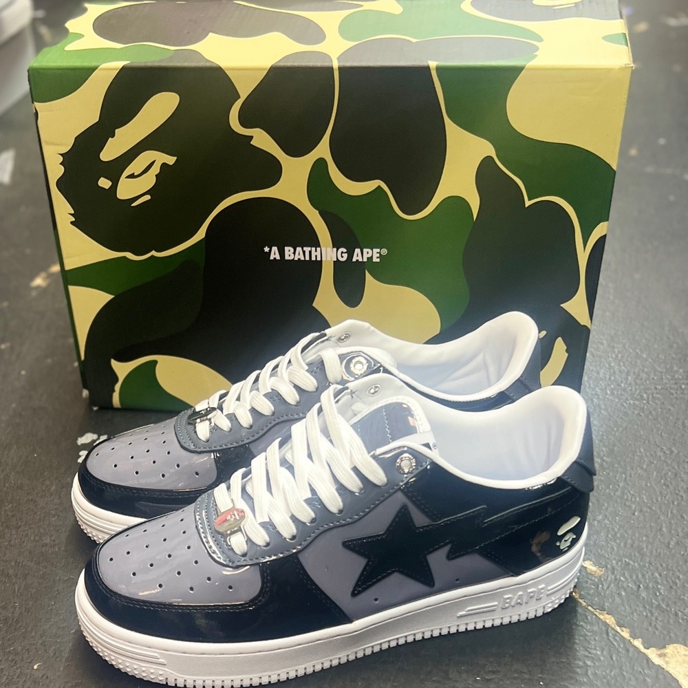 Men’s A Bathing Ape BAPE Sta Low Grey Black Patent Leather